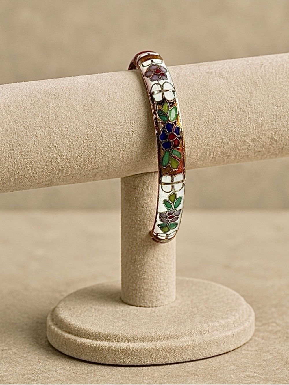 Floral Enamel Cloisonné Hinged Bangle Bracelet